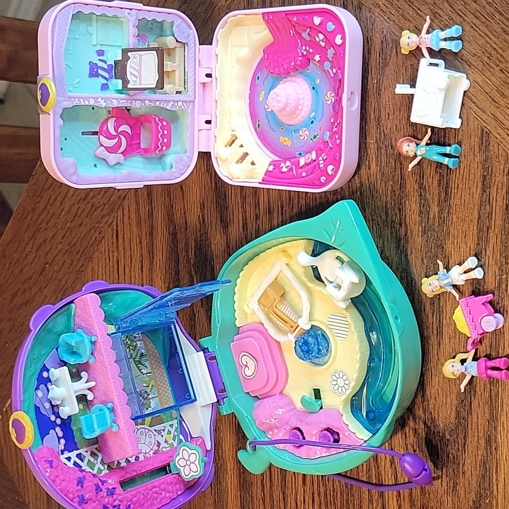 Polly Pocket 2019 Lil' Ladybug Garden & 2018 Candy Adventure Compact Playset Lot